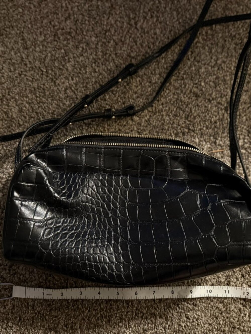 ZARA Black Faux Crocodile Leather Crossbody Bag